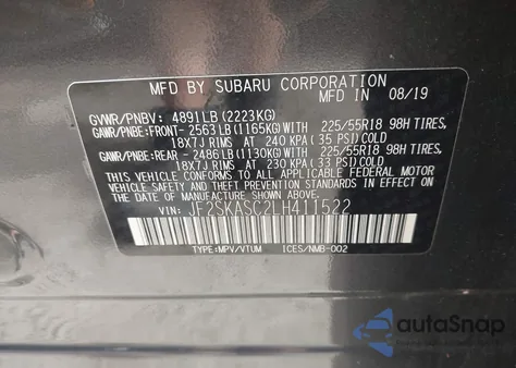 2020 Subaru Forester Limited из США, поврежденный, VIN JF2SKASC2LH411522